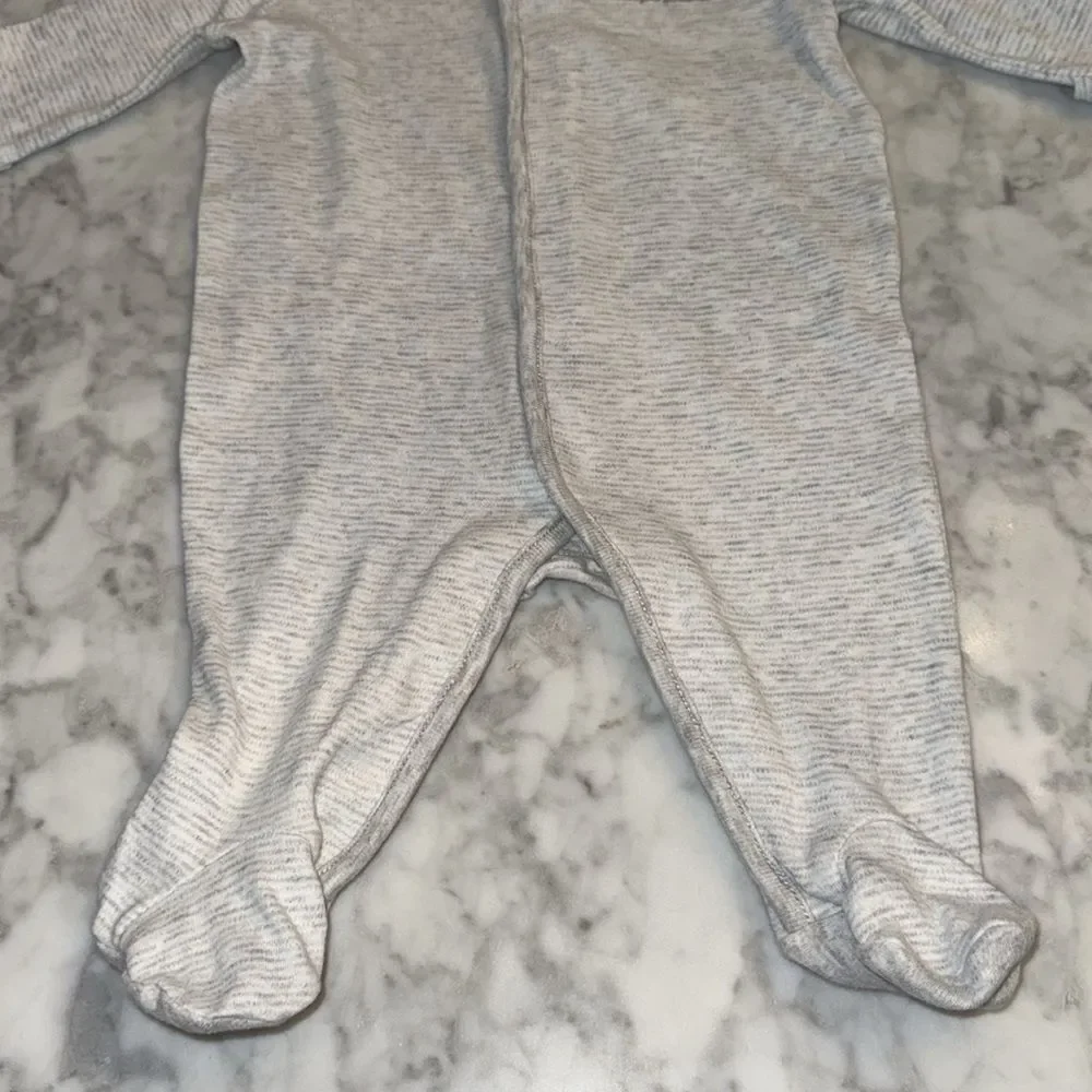 RALPH LAUREN STRIPE GREY/WHITE TEDDY FOOTIE 3M